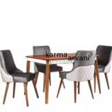 میز و صندلی ناهار خوری 4 نفره چوبی پیکاسو طوسی سفید میز شیاری 120*80*77 برند صنعت چوب کارما